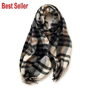 Cashmere Feel Plaid Scarf Shawl Winter Warm Soft Oversized Classic Chic